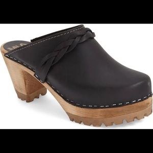 MIA Elsa Black Leather Wooden Clogs Size 38